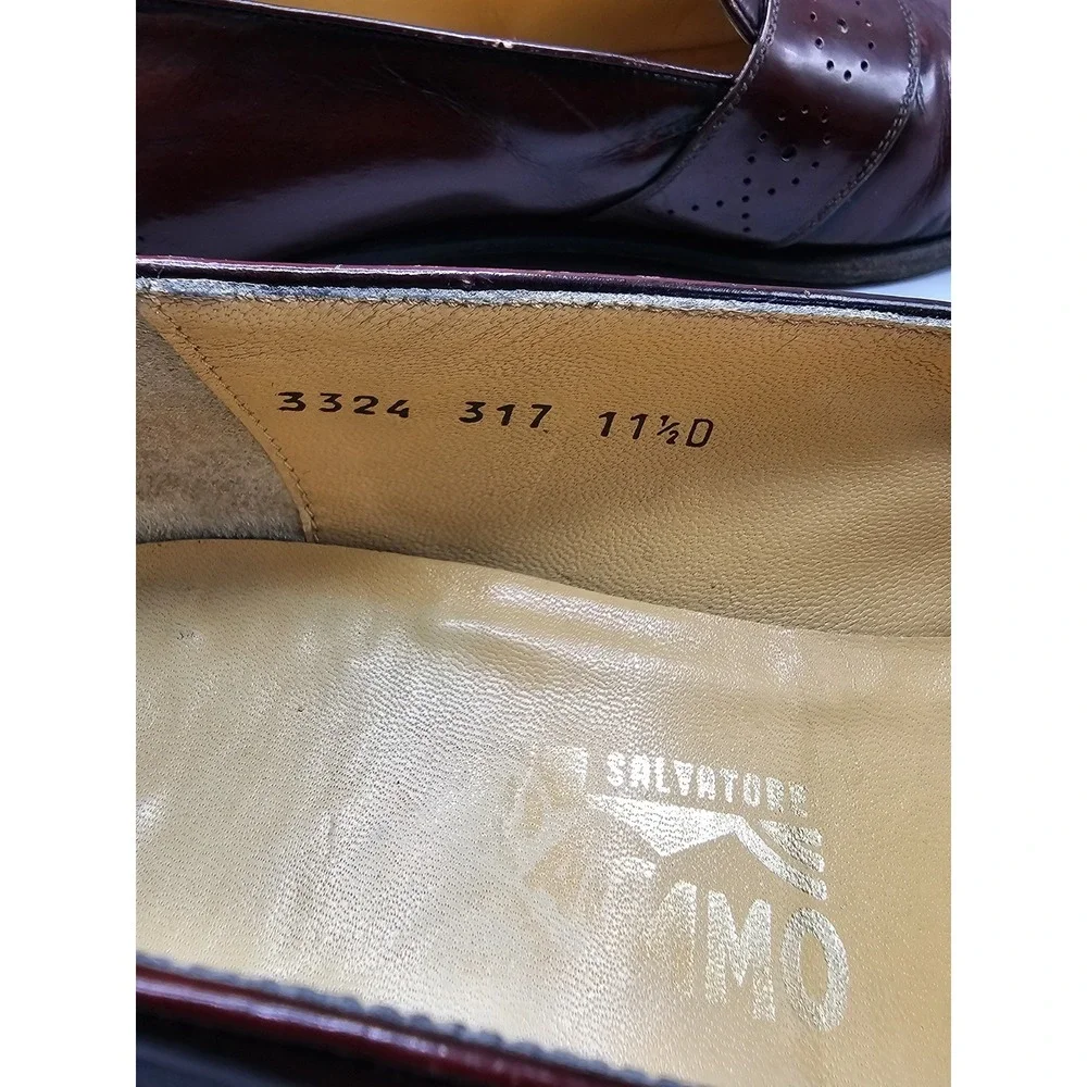 Vintage Salvatore Ferragamo‎ Brogue Slip On Burgundy Loafers Men's 11.5 D Italy